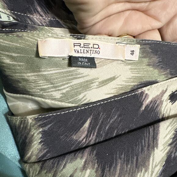 RED Valentino Khaki Green Beige Black Leopard Print Faux Wrap Sheath Dress 46/8 - Picture 5 of 9